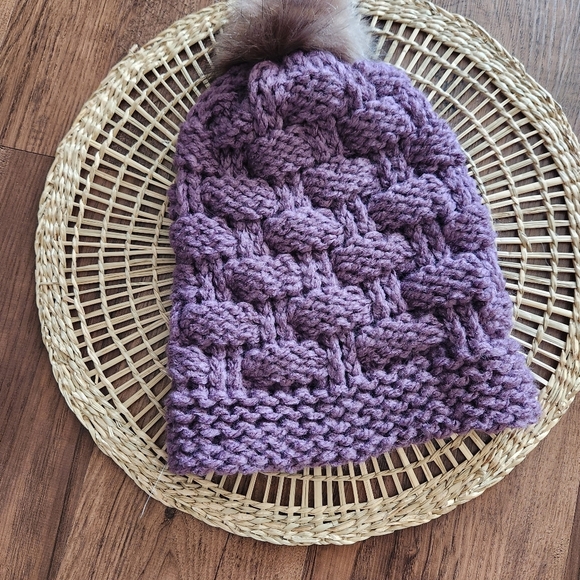 Cozy Purple Knit Pom-Pom Hat - Picture 2 of 4